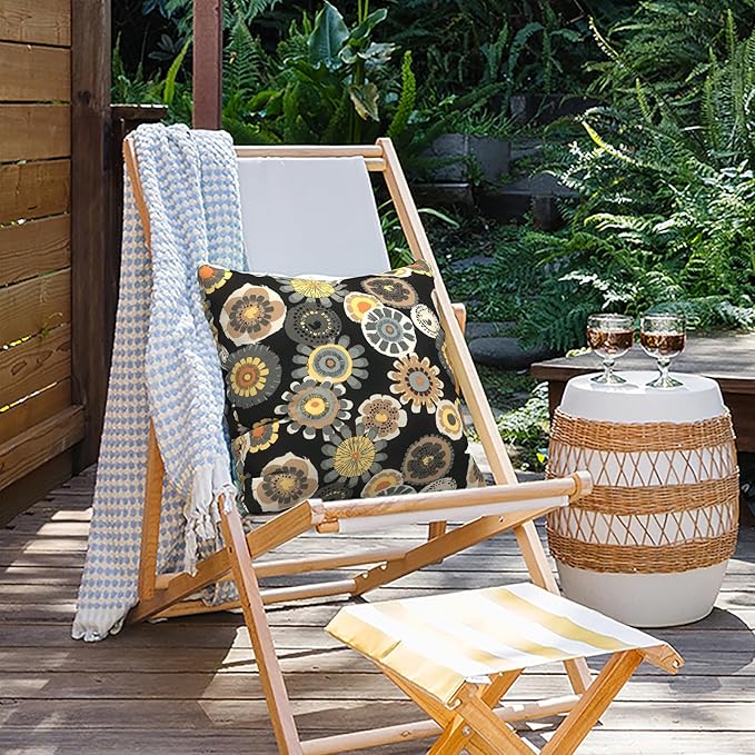 Outdoor Pillow Covers for Patio Furniture 20x20 Inch, Decorative Patio Throw Pillow Covers Set of 2, Modern Square Cushion Cases for Porch Garden Home Office,Black Yellow Crosby