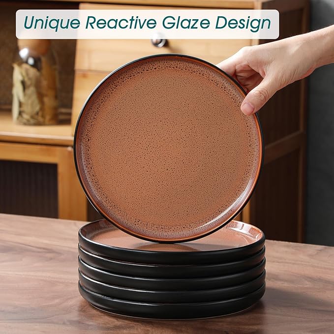 vancasso Plates and Bowls Sets, 24 Pieces Stoneware Dinnerware Sets for 8, Kitchen Dish Set Mircowave and Dishwasher Safe Dinner Set Ceramic Dishware, Brown, Series AMBER