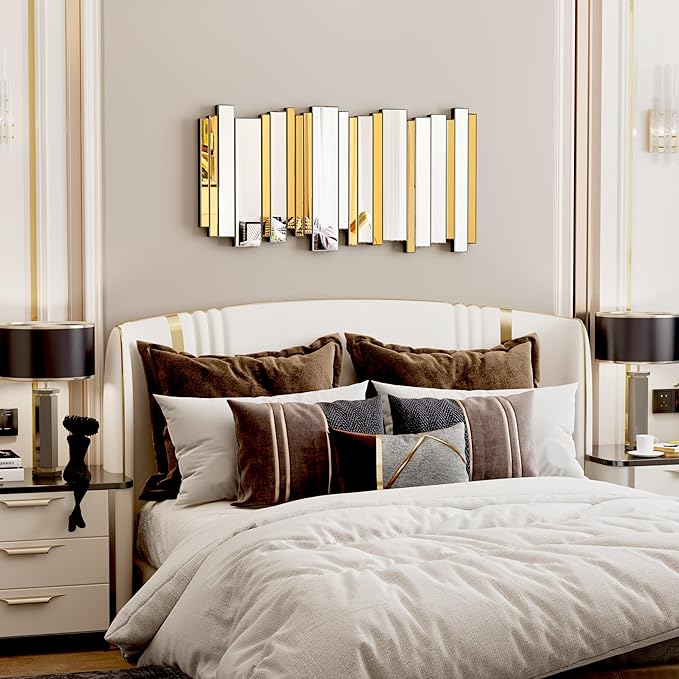 24×47inch Gold Mirrors for Wall Beveled Rectangle Accent Mirrors for Wall Contemporary Decor Livinig Room Decorative Mirrors for Decor