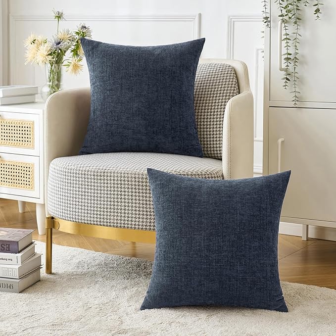 MIULEE Pack of 2 Couch Throw Pillow Covers 20x20 Inch Soft Navy Blue Chenille Pillow Covers for Sofa Living Room Solid Dyed Pillow Cases