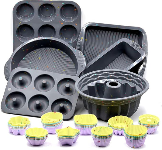 51PCS Silicone Bakeware Set - Silicone Cake & Baking Pans Set, Including Pan, Mold, Toast, Muffin, Donut & Cupcake Molds, Baking Cups Set