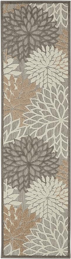 Nourison Aloha Indoor/Outdoor Area Rug 2'3" x 8', Natural, Runner Tropical Botanical Easy-Cleaning Non Shedding Bed Room Living Room Dining Room Deck Backyard Patio