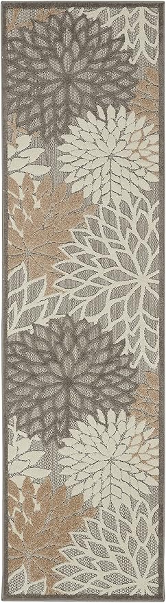 Nourison Aloha Indoor/Outdoor Area Rug 2'3" x 10', Natural, Runner Tropical Botanical Easy-Cleaning Non Shedding Bed Room Living Room Dining Room Deck Backyard Patio