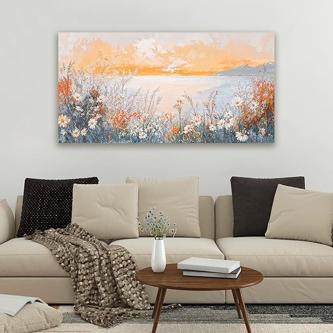 Canvas Wall Art Decor Wall Art Pictures for Living Room Artwork for Walls Coastal Beach Wall Art Prints Canvas Art Wall Decor Vintage Wildflower Wall Art Decorations Bedroom Home Decor 20" X 40"