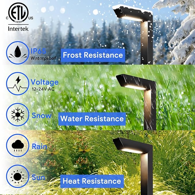 Energetic 5CCT Low Voltage Landscape Lights, 5W 200LM IP65 Waterproof LED Pathway Lights, 50000 Hrs, Outdoor Landscape Lighting, Square Modern Side Lit, Die-cast Aluminum Housing, ETL, Black, 4 Pack