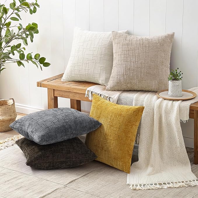 decorUhome Dark Grey Chenille Throw Pillow Covers 20x20 Set of 2 Thick Textured Slubby Couch Pillow Covers Farmhouse Accent Modern Neutral Decorative Pillow Cases for Bed Sofa Living Room