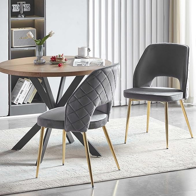NORDICANA 3-Piece Dining Table Set for 2 - Space Saving 37-Inch Round Table and Chairs, 2 Seaters Dining Set with Upholstered Dining Chairs (Grey)