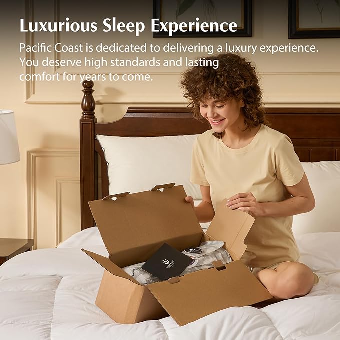 Pacific Coast Bed Pillow, Luxury Hotel Collection Goose Feather and Down Pillow for Sleeping with Classic Diamond Pattern, Medium Supportive, Standard Size