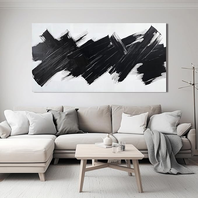 Abstract Wall Art Decor Modern Large Wall Art For Living Room Black Minimalist Wall Art Canvas Prints Black Abstract Art Wall Decorations Artwork for Walls Art Work For Home Office Wall Decor 24" X 48"