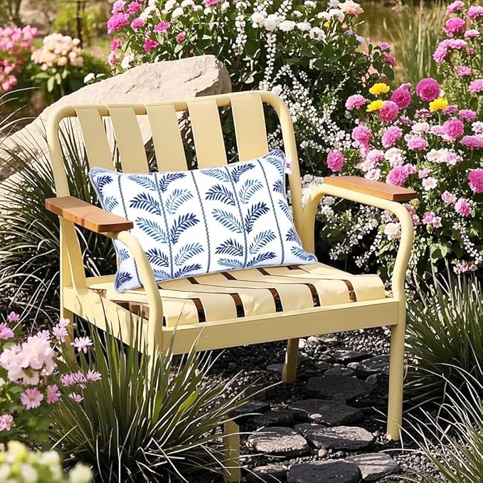 Pack of 2 Patio Lumbar Pillows, 12"x20" Fade Resistant Outdoor Waterproof Lumbar Pillow with Inners, Decorative Garden Lumbar Cushions for Home Patio Terrace Sofa Use