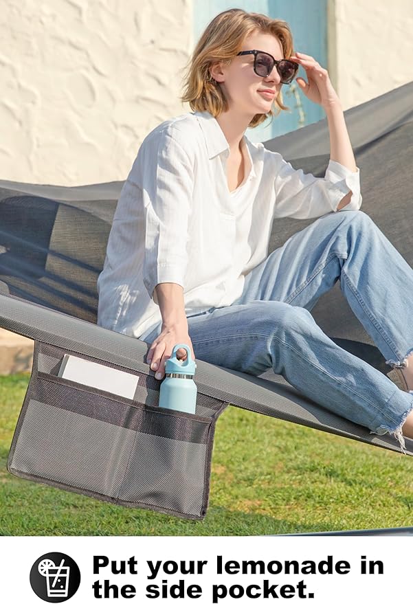 Waterproof Double Hammock with Stand for Outside Heavy Duty, 2 Person 55'' Large Quick Dry Textilene Hammocks with Hardwood Spreader Bar, Pillow, Pockets, 475lbs Capacity (Gray & Black)