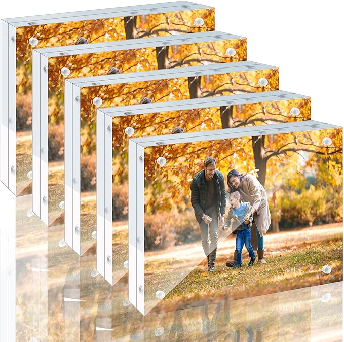 5 Pack 8x10 Acrylic Picture Frames - 20% Thicker Double Sided Magnetic Frame with UV Protection - Freestanding Clear Frameless Display for Tabletops - Modern Photo Frame Set for Home & Office Decor