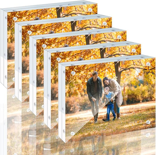 5 Pack 6x8 Acrylic Picture Frames - 20% Thicker Double Sided Magnetic Frame with UV Protection - Freestanding Clear Frameless Display for Tabletops - Modern Photo Frame Set for Home & Office Decor