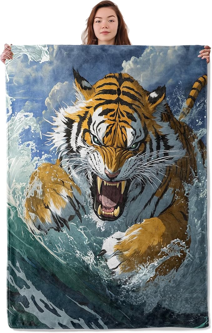 Fierce Tiger Blanket, Soft Cozy Warm Throw Blanket Gifts for Adults Kids Women, Lightweight Comfy Fuzzy Flannel Blankets for Couch, Travel, Car, Home Decor 50×40 Inch