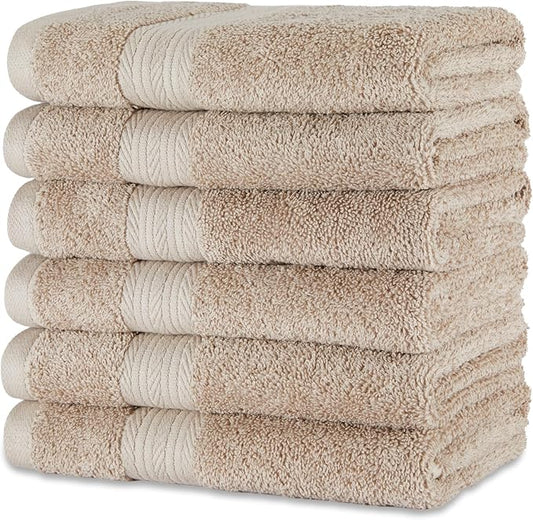 Amazon Basics Fade-Resistant 100% Cotton Hand Towel, 6 Pack, 16"x26", Taupe