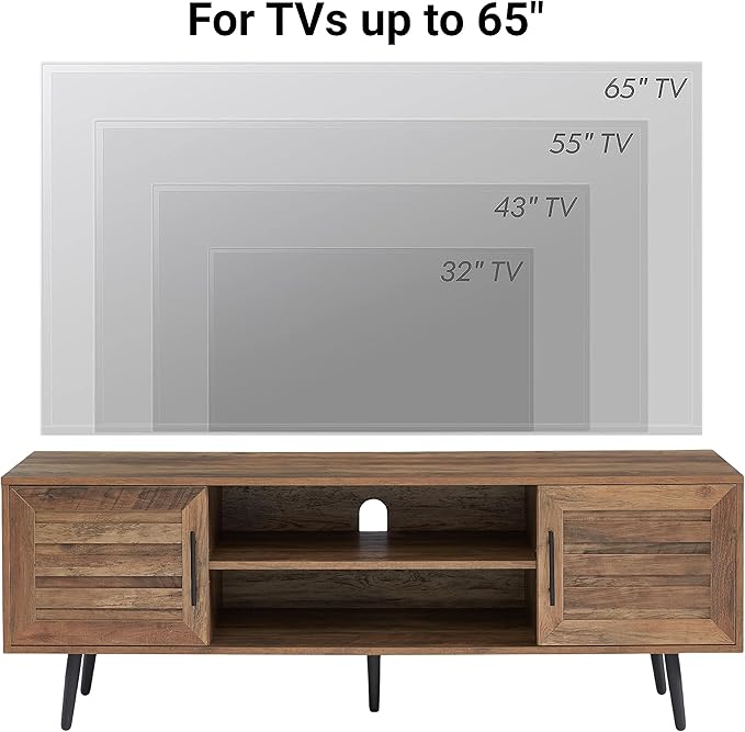 EDYO LIVING 65" Mid Century Modern TV Stand, Wood TV Stand with Storage Cabinet and Open Shelf for Televisions up to 65", Entertainment Center, TV Console Table for Living Room, Rustic Oak