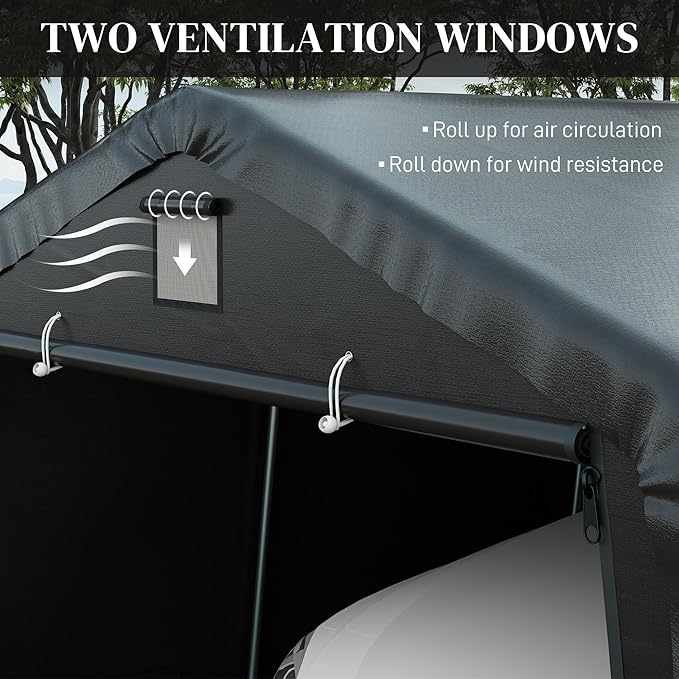 Outsunny 12' x 20' Heavy Duty Carport, Portable Garage Canopy Tent with 2 Ventilation Windows and Large Door, for Car, Truck, Boat, Motorcycle, Bike, Garden Tools, Black