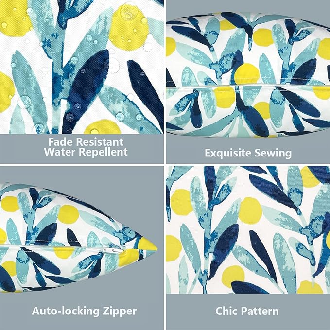 LVTXIII Outdoor Throw Pillow Covers 18 x 18 Inch, Covers ONLY Modern Paisley Pattern Decorative Square Toss Pillow Case Pack of 2 for Home Patio Garden Sofa Bed Furniture, Leaves Multi