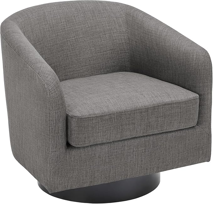 UIXE 360° Swivel Barrel Accent Chair Armchair, Modern Round Club Arm Chair in Fabric, Comfy Upholstered Living Room Single Sofa Seat - Dark Gray