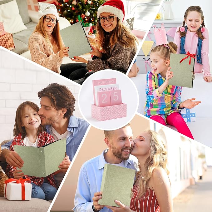 Wooden Block Perpetual Calendar for Desk, Cute Desk Accessories Pink, Flip Calendar for Office Classroom Preppy Room Decor