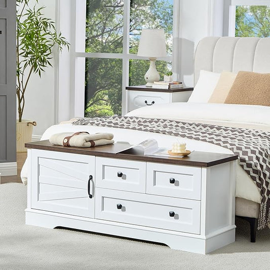 LIDYUK 3 Drawer White Dresser for Bedroom Farmhouse Dresser Chest of Drawers, 48" End of Bed Storage Bench Wide Chest of Drawers for Bedroom, Living Room