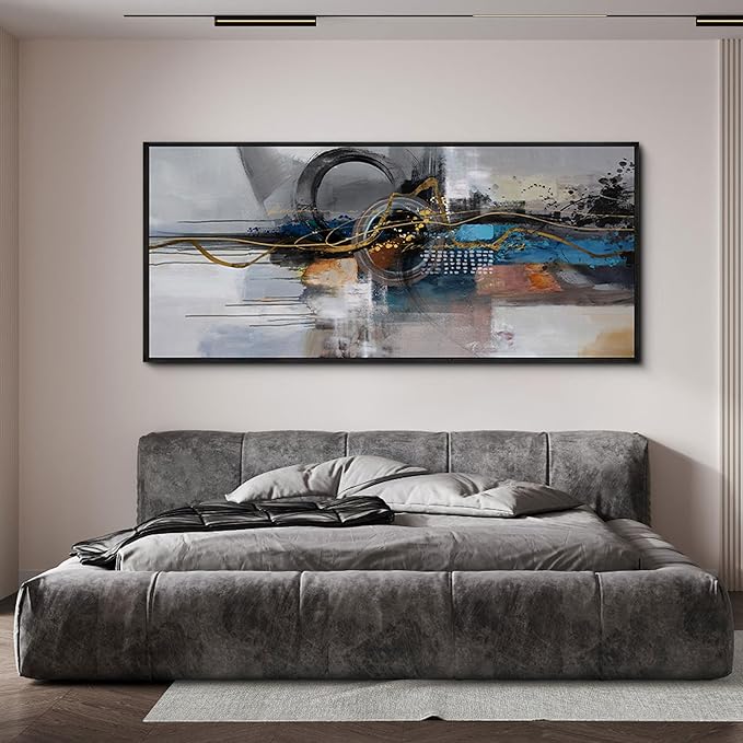 XLSJERST Oversized Wall Art for Living Room Abstract Wall Decor - City Abstract Pictures Extra Large Canvas Artwork for Bedroom Office Blue and Grey Wall Art