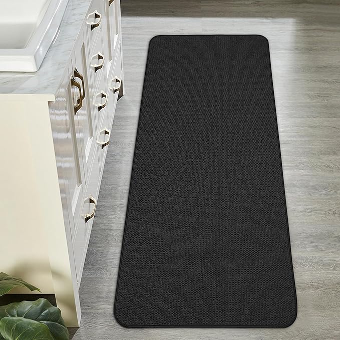 Bath Mat,Ultra Thin Bathroom Runner Rugs,Large Bath Mats for Bathroom,Quick Dry,Non-Slip,Machine Washable,Low Pile,Bath Rug,Shower Outside,Sink,Home Decor Accessories.Black,1'9"x3'11"（21x47inch）