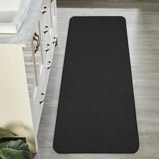 Bath Mat,Ultra Thin Bathroom Runner Rugs,Large Bath Mats for Bathroom,Quick Dry,Non-Slip,Machine Washable,Low Pile,Bath Rug,Shower Outside,Sink,Home Decor Accessories.Black,1'9"x3'11"（21x47inch）