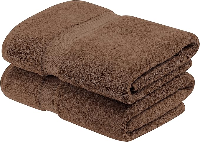 Superior Egyptian Cotton Pile Bath Towel Set of 2, Ultra Soft Luxury Towels, Thick Plush Essentials, Absorbent Heavyweight, Guest Bath, Hotel, Spa, Home Bathroom, Shower Basics, Chocolate