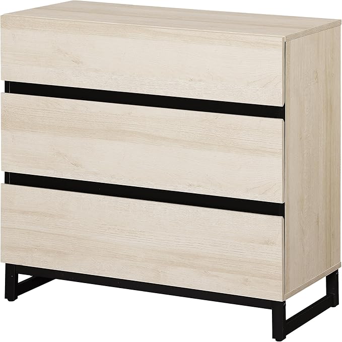WAMPAT Dresser for Bedroom, Closet Organizers and Storage with 3 Drawers, Chest of Drawers with Metal Base, Modern Wood Dresser for Living Room, Hallway, Entryway, Light Oak