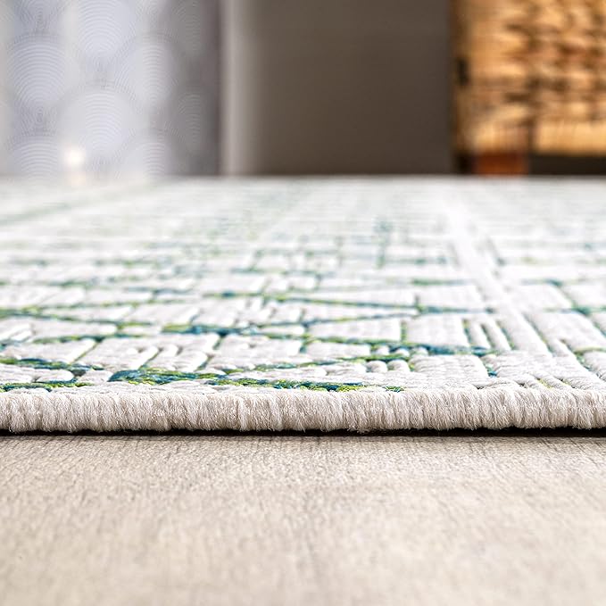 JONATHAN Y Moroccan Geometric Indoor Outdoor Area Rug 3X5 Green/Ivory, Ourika Textured Weave for Backyard, Patio, Porch, Easy-Cleaning, High Traffic, Pet-Friendly, Non-Shedding (SMB108R-3)