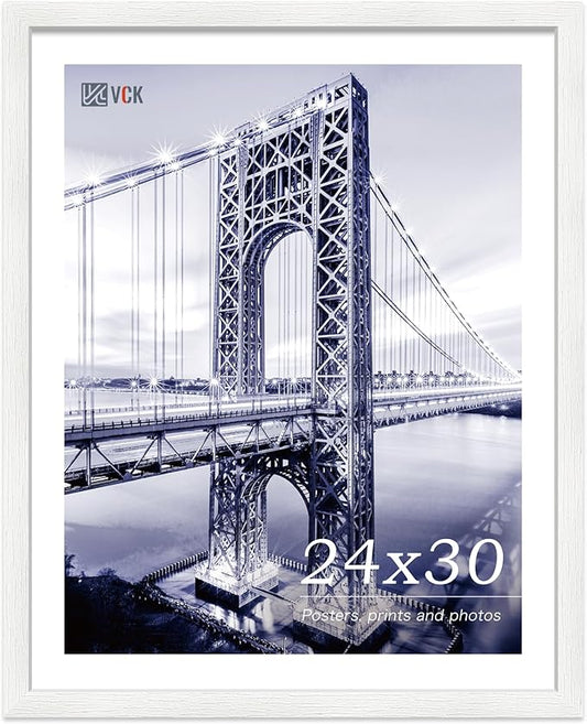 VCK 24x30 Poster Frame - Exclusive White Woodgrain, Solid Wood Picture Frames - Wall Hanging