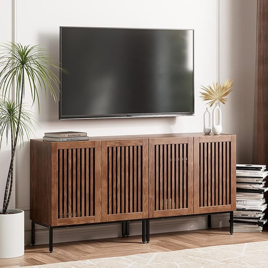 Farmhouse TV Stand for 70 Inch TVs, 2-in-1 Entertainment Center with Storage Cabinets & Metal Base,Brown Media Console for Living Room