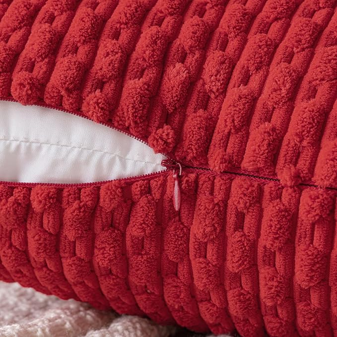 MIULEE Christmas Red Throw Pillow Covers Soft Corduroy Decorative Set of 2 Boho Striped Pillow Covers Pillowcases Farmhouse Home Decor for Couch Bed Sofa Living Room 20x20 Inch