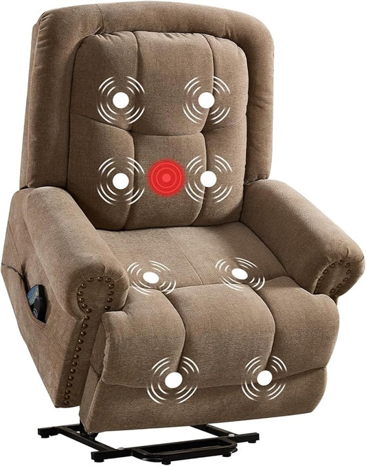 Oversize Power Lift Recliner with Massage and Heat for Adult, Reclining Chair for Living Room Bedroom, Ergonomic Electric Wider Chair with USB Port and Side Pocket(1, Brown)