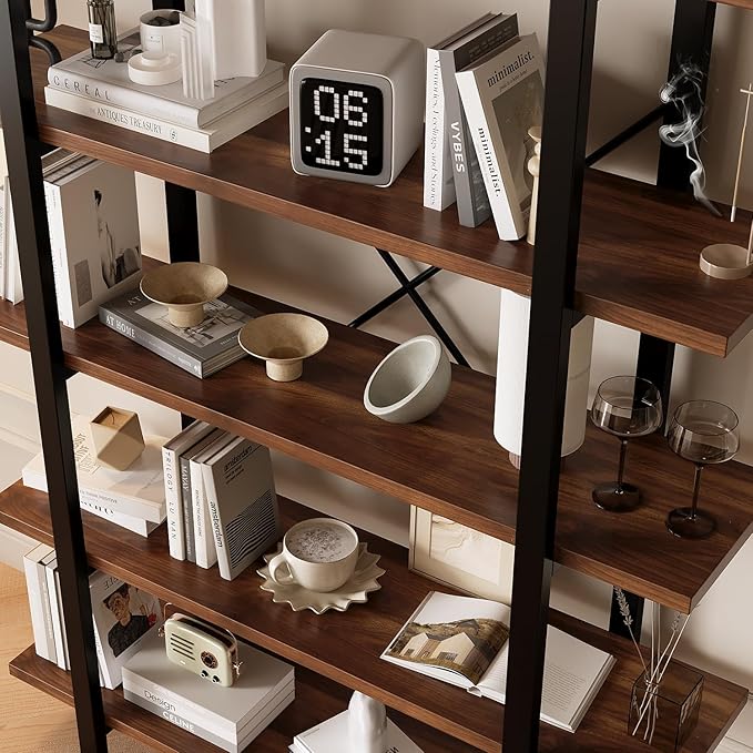 6 Tiers Bookshelf, Classically Modern White Bookshelf, Book Rack, Storage Rack Shelves in Living Room/Home/Office, Books Holder Organizer for Books/Movies (Dark Walnut, 6 Tiers)