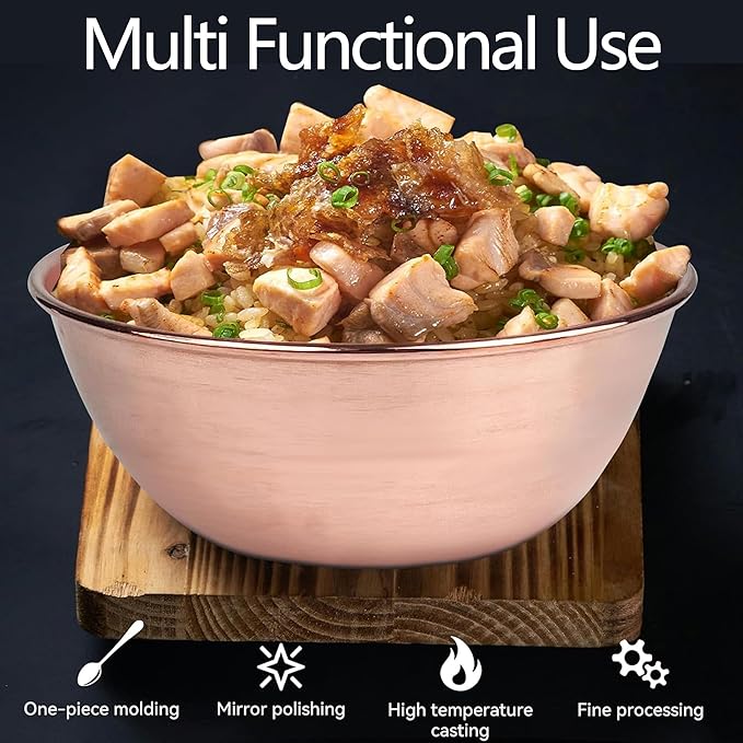 8''Pure Copper Bowl, 99.99% Copper Bowl for Kitchen, Copper Mixing Bowl for Salad, Egg Beating, Pure Copper Bowl for Family Friends