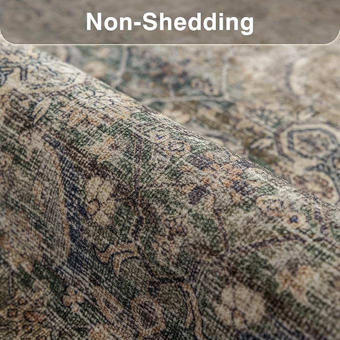 FMFUNCTEX 8x10 Washable Area Rug Brown Vintage Neutral Distressed Large Non Slip Carpet for Living Room Bedroom Soft Low Pile Indoor Mat Retro Throw Rug for Dining Room Kitchen Office Nursery, Multi