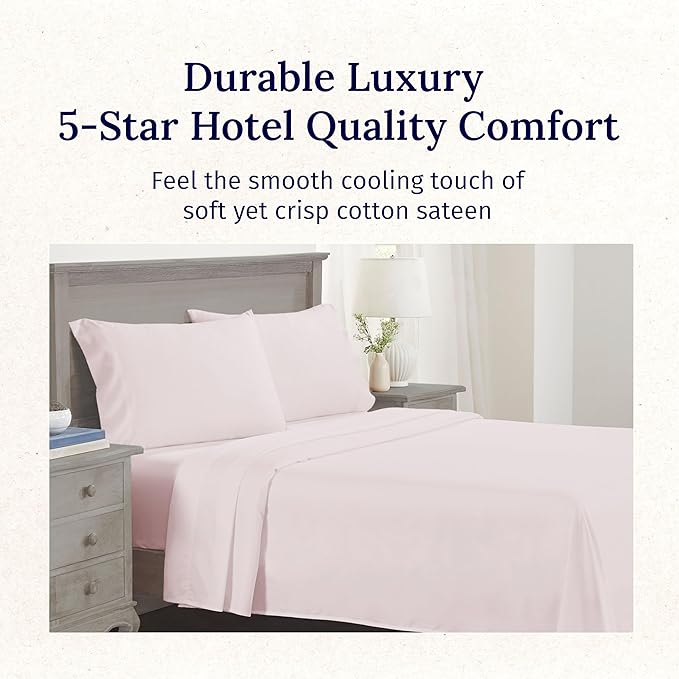 California Design Den Luxury King Size Sheet Set - 100% Cotton, 600 Thread Count Deep Pocket King Sheets, Hotel-Quality Bedding with Sateen Weave - Blush Pink