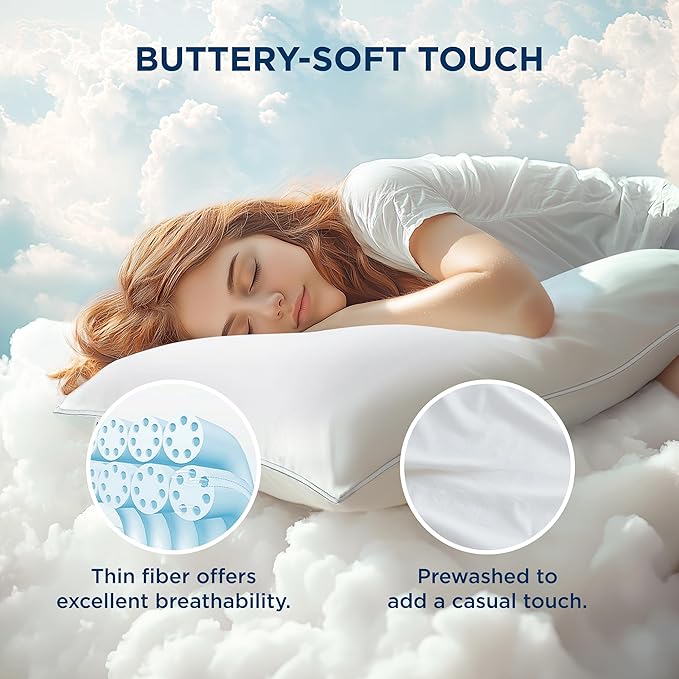 Bedsure Pillows Queen Size Set of 2, Prewashed Ultra-Soft Bed Pillows, Hotel Luxury Down Alternative Filling, Breathable & Fluffy for Back, Side, Stomach Sleepers