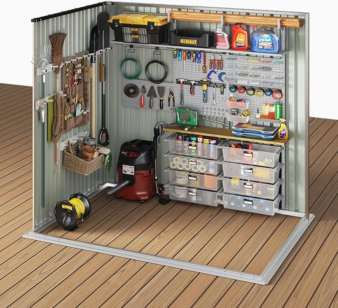 Aoxun 7.5x6 FT Outdoor Shed Metal Storage Shed with Single Slooping Roof Lockable Door Steel Utility Tool Shed Outdoor Waterproof Shed Garden Shed for Backyard Garden Patio Lawn, Brown