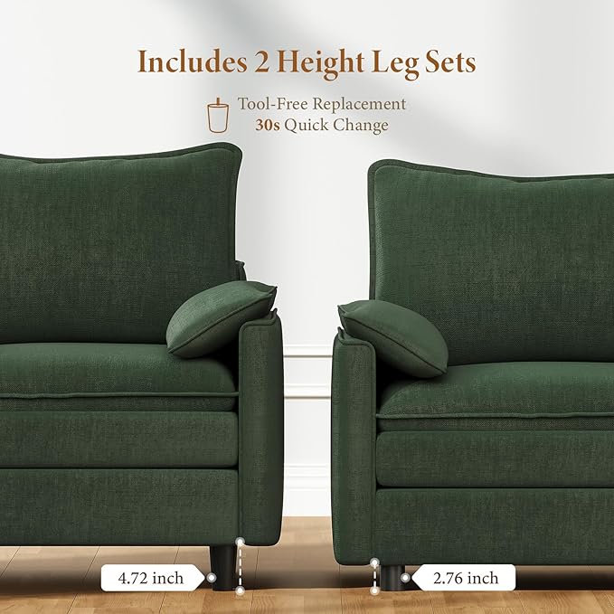 Vesgantti 40" Single Seat Sofa, Comfy Cloud Couch Deep Seat Upholstered Couch Chenille Modern Sofa with Armrest Pillow, Easy Assembly for Living Room, Bedroom and Apartment, Green