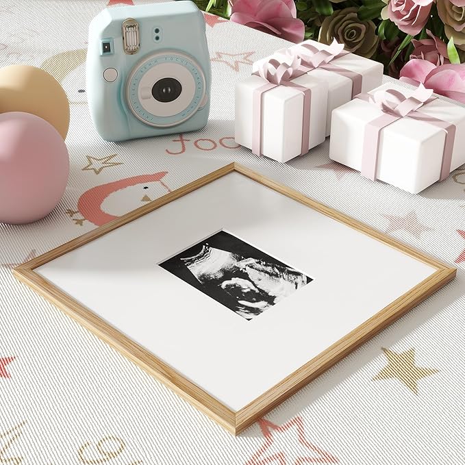 Axeman 14x14 Signature Picture Frame - Solid Oak Wood 14x14 Picture Frame With Mat to 5x7, Graduation Wedding Birthday Guest Book Party Signing, Hanging Hardware Included, Natural