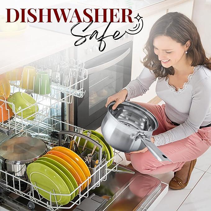 Alpine Cuisine Sauce Pan Stainless steel 3Qt Belly Shape with Glass Lid & Ergonomic Handle, induction Bottom Sauce Pan, Sauce Pot with Glass Lid for Cooking, Easy Clean & Rust Free, Dishwasher Safe