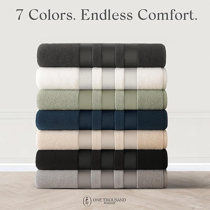 Zero Twist Bathroom Towel Set - Luxury Bath Towel Sets for Bathroom, Hands, and Washcloths - Quick Dry and Absorbent - 6 Pieces, 3 Stripe, White