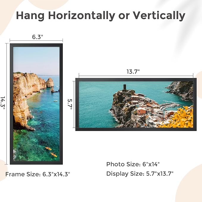 6x14 Metal Picture Frame - Black Aluminum Picture Frames with Real Glass, Wall Mounting Horizontally or Vertically, Simple and Elegant Decor for Wall Gallery Poster Photo 14x6 Frames, Black