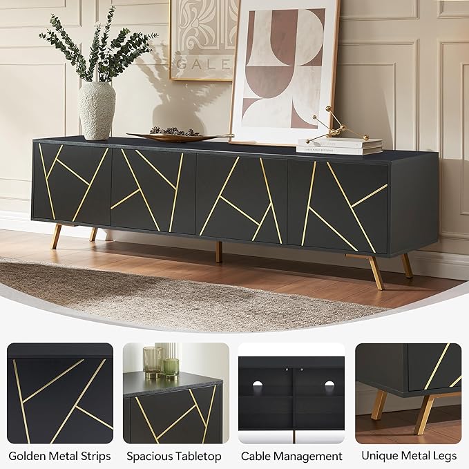 75" Modern TV Stand for TV, Wood Entertainment Center with Storage Cabinet, Media TV Console for Living Room and Bedroom, Black