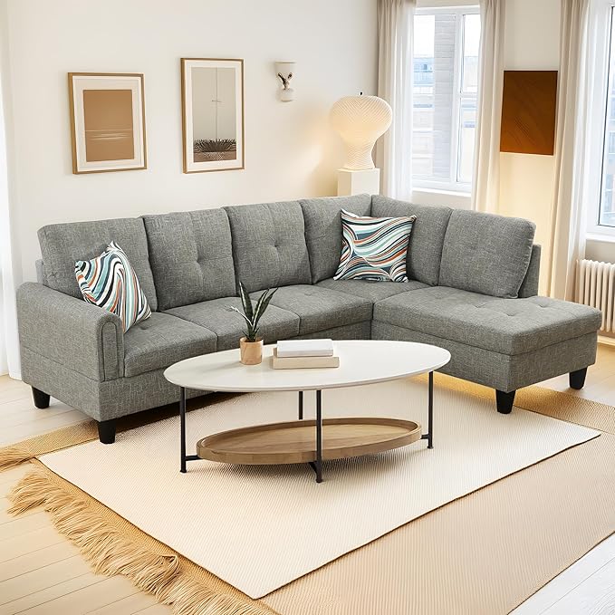 NicBex Sectional Couch 2 Pieces 66.5" L Sofa with Right Chaise Linen L Shaped Cloud Couch for Living Room Furniture Sets with Cushion, Modular Sofa for Living Room & Small Apartment, Gray Green