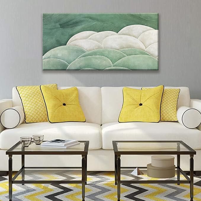 Tsomzxng Canvas Art Wall Decor Wall Art For Bedroom Office Abstract Wall Decor Green White Wall Art Irregular Shapes Painting Prints Ready To Hang Pictures Home Artwork 20×40 Inch