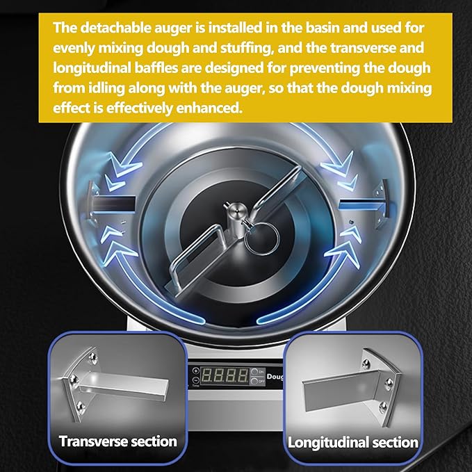 Stainless Steel Dough Mixer Machine Detachable Basin Type Dough Mixing Machine 8KG Capacity 110V Bidirectional Rotation Flour Mixer with Timing Function Suitable for Household Commercial Use